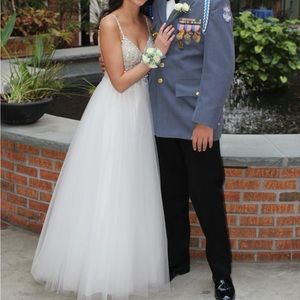 JVN by Jovani White Beaded Prom Dress